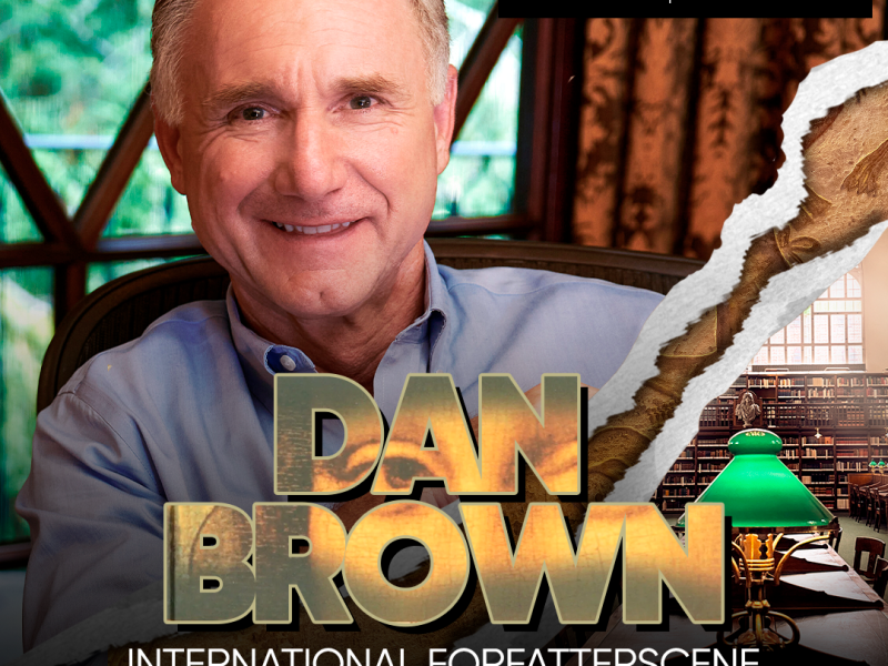 Et foto af Dan Brown komplet med teksten Dan Brown og Det Kongelige Bibliotek